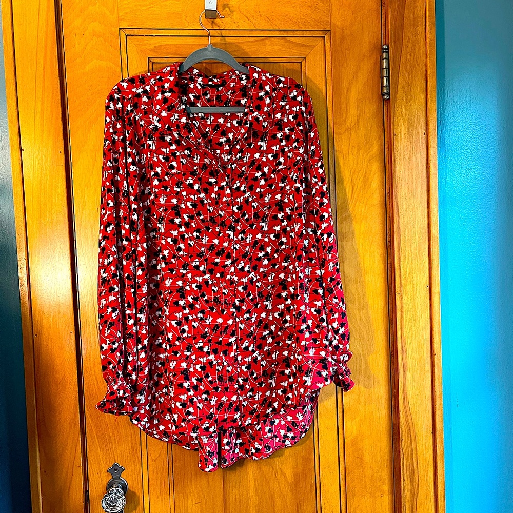 Lane Bryant Red, Black and White w/ Long Sleeves and Gathered Wrists Size 20